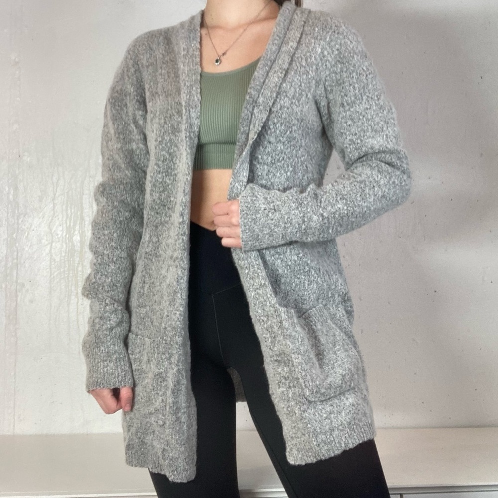 Gray Longline Knit Duster Cardigan Sweater